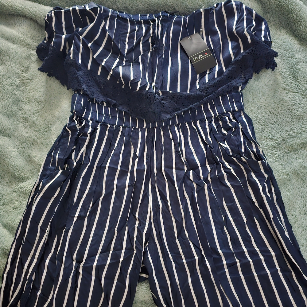 Love Striped Navy and White Jumpsuit